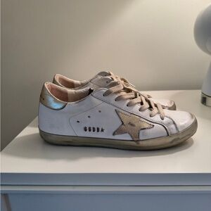 Women’s Super-Star with Gold Sparkle foxing and metal stud leather